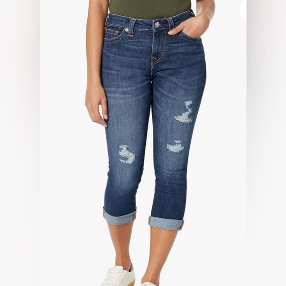 NWT - True Religion Women’s Halle  Distressed Capri Jeans - Size 32 - Picture 2 of 11